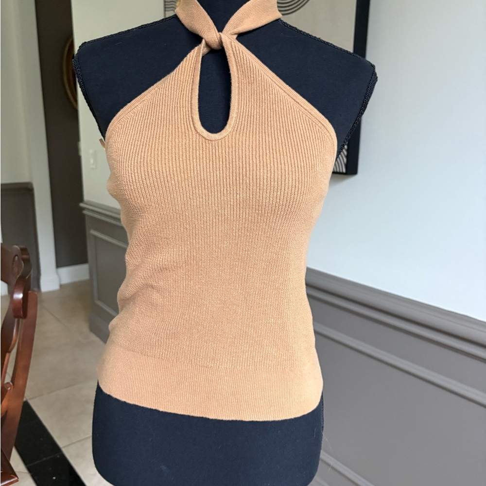 Tan Halter Neck Knit Top
